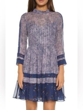 NWOT Rebecca Taylor Blue Static Print
Silk Dress sheer lined Party Cocktail 10